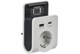 Адаптер Т-03/01 1 место 2P+PE 16А 2хUSB A+C 20Вт с подставкой бело-черный IEK
