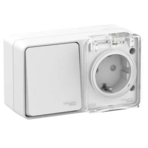 AtlasDesign Profi54 О/У БЛОК: РОЗ. з/к со шт. 16А 250B, ВЫКЛ.1-клав.10А, БЕЛЫЙ