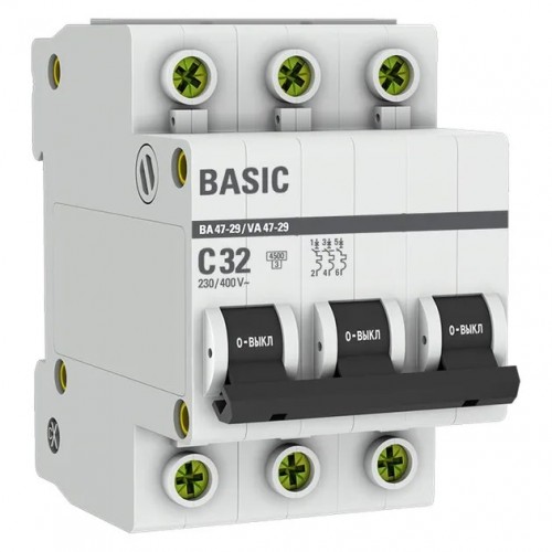 Выключатель авт. 3п С 32А ВА 47-29 4,5кА Basic mcb4729-3-32C