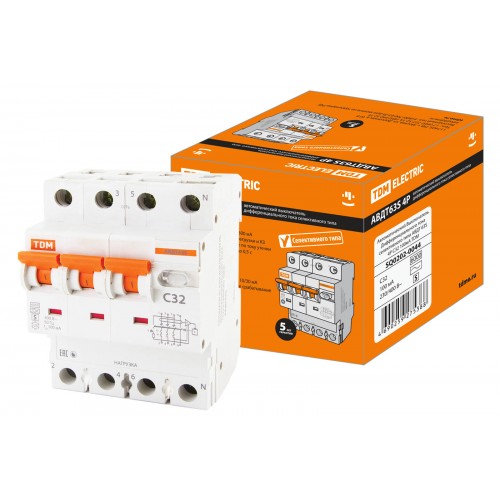 Автоматический Выключатель Дифференциального тока селективного типа АВДТ 63S 4P(3P+N) C32 100мА 6кА тип АС TDM