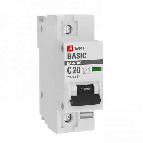 Автоматический выключатель 1P  20А (C) 10kA ВА 47-100 EKF Basic