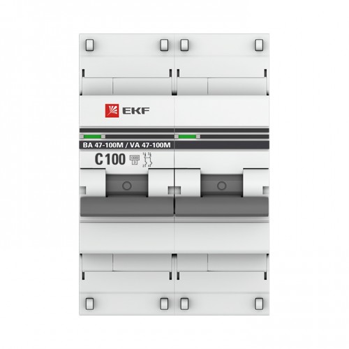 Автоматический выключатель 2P 100А (C) 10kA ВА 47-100M с электромагнитным расцепителем EKF PROxima