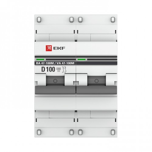 Автоматический выключатель 2P 100А (D) 10kA ВА 47-100M с электромагнитным расцепителем EKF PROxima