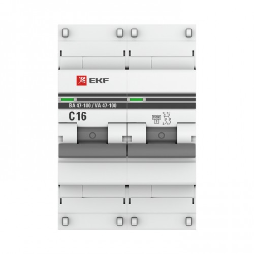 Автоматический выключатель 2P  16А (C) 10kA ВА 47-100 EKF PROxima