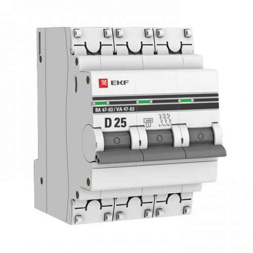 Автоматический выключатель 3P 25А (D) 4,5kA ВА 47-63 EKF PROxima