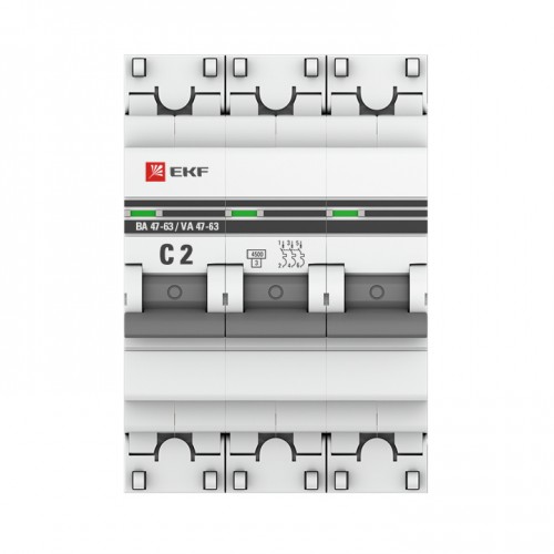 Автоматический выключатель 3P  2А (C) 4,5kA ВА 47-63 EKF PROxima