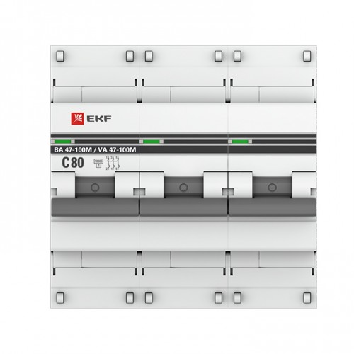 Автоматический выключатель 3P  80А (C) 10kA ВА 47-100M с электромагнитным расцепителем EKF PROxima