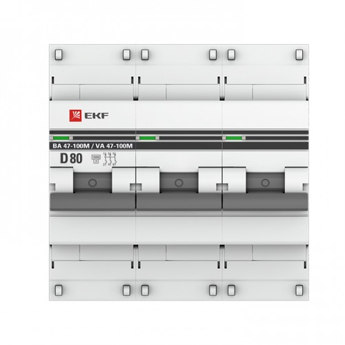 Автоматический выключатель 3P  80А (D) 10kA ВА 47-100M c электромагнитным расцепителем EKF PROxima
