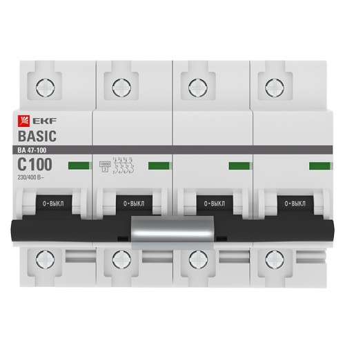 Автоматический выключатель 4P 100А (C) 10kA ВА 47-100 EKF Basic