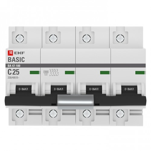 Автоматический выключатель 4P  25А (C) 10kA ВА 47-100 EKF Basic