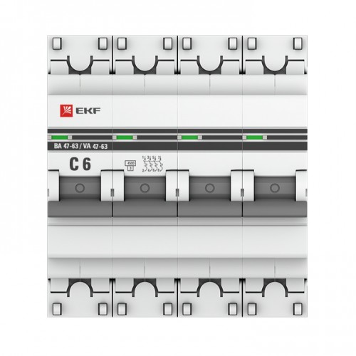 Автоматический выключатель 4P  6А (C) 4,5kA ВА 47-63 EKF PROxima