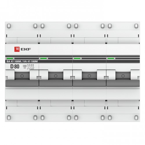 Автоматический выключатель 4P  80А (D) 10kA ВА 47-100M с электромагнитным расцепителем EKF PROxima