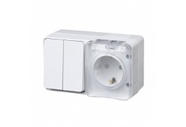 Блок ОП AtlasDesign Profi54 (розетка 16А 250В с заземл. защ. шторки + 2-кл. выкл. 10А) IP54 бел. SE