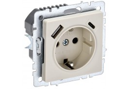 BRITE Розетка 1-местная с заземлением с защитными шторками 16А с USB A+C 18Вт РЮш11-1-БрКр бежевый IEK