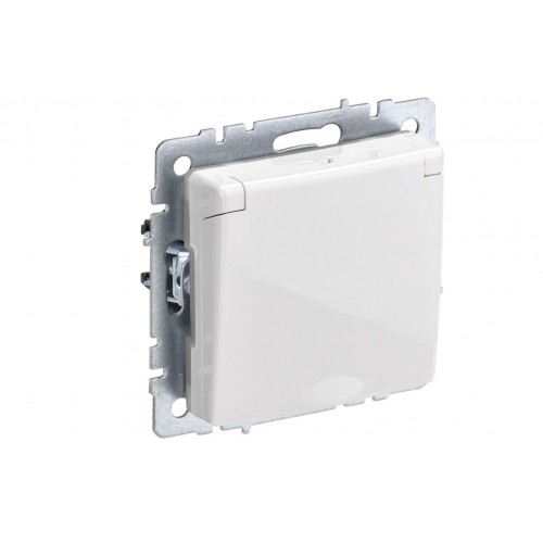 BRITE Розетка 1-местная с заземлением с защитными шторками и крышкой 16А IP20 РСбш10-3-БрБ белый IEK