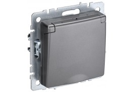 BRITE Розетка 1-местная с заземлением с защитными шторками и крышкой 16А IP44 РСбш10-3-44-БрС сталь IEK