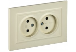 BRITE Розетка 2-местная без заземления с защитными шторками 10А в сборе РСш12-2-БрКр бежевый IEK