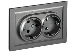 BRITE Розетка 2-местная с заземлением без защитных шторок 16А в сборе РС12-3-БрС сталь IEK