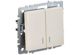 BRITE Выключатель 2-клавишный с индикацией 10А ВС10-2-1-БрКр бежевый IEK