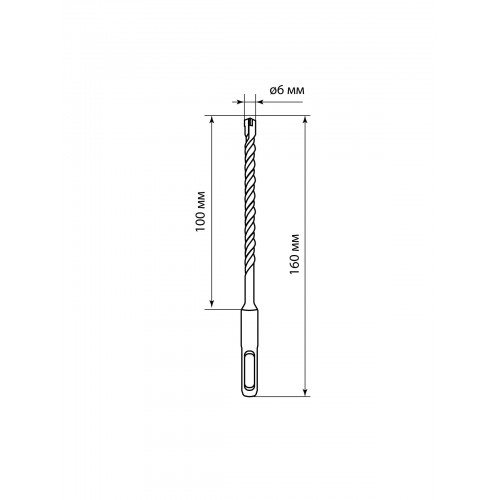 Бур по бетону, 6×160×100 мм, SDS-Plus, 4 резца, пластиковый держатель, 1 шт, "Рубин" TDM