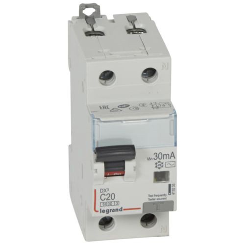 Дифф. авт. выключатель Legrand DX3, электромеханический, 1P+N, 20A, хар-ка C, 6kA, 30mA, тип
