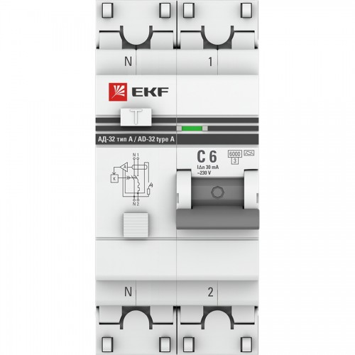 Дифференциальный автомат АД-32 1P+N 6А/30мА (хар. C, A, электронный, защита 270В) 6кА EKF PROxima