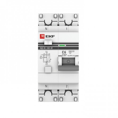 Дифференциальный автомат АД-32 1P+N  6А/30мА (хар. C, AC, электронный, защита 270В) 4,5кА EKF PROxima