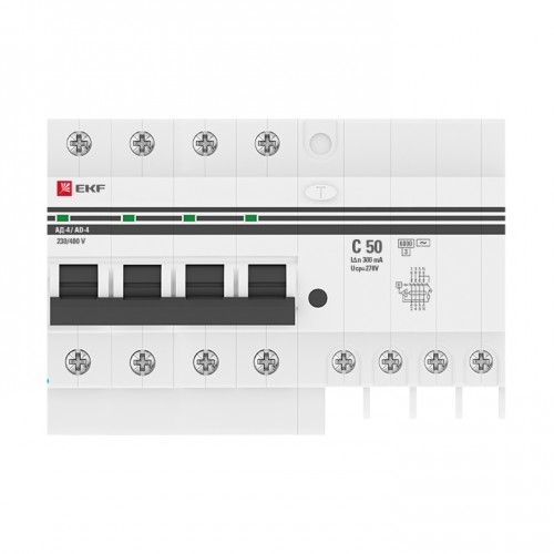 Дифференциальный автомат АД-4 50А/300мА (хар. C, AC, электронный, защита 270В) 6кА EKF PROxima