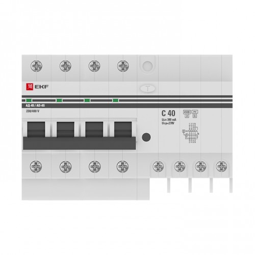 Дифференциальный автомат АД-4 S 40А/300мА (хар. C, AC, электронный, защита 270В) 4,5кА EKF PROxima
