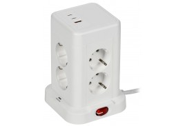 DOMINIC Удлинитель У08K 8 мест 2P+PE 1,5м 3х1,0мм2 16А/250В USB A+C 20Вт белый IEK