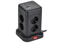DOMINIC Удлинитель У08K 8 мест 2P+PE 1,5м 3х1,0мм2 16А/250В USB A+C 20Вт черный IEK