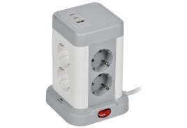 DOMINIC Удлинитель У08K 8 мест 2P+PE 1,5м 3х1,0мм2 16А/250В USB A+C 20Вт серый IEK