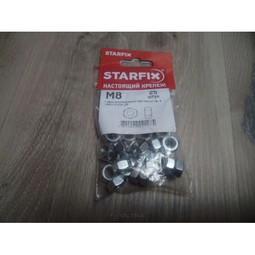 Гайка М8, цинк, прочн. 6, DIN 934, шестигр. (25 шт в упак.) STARFIX