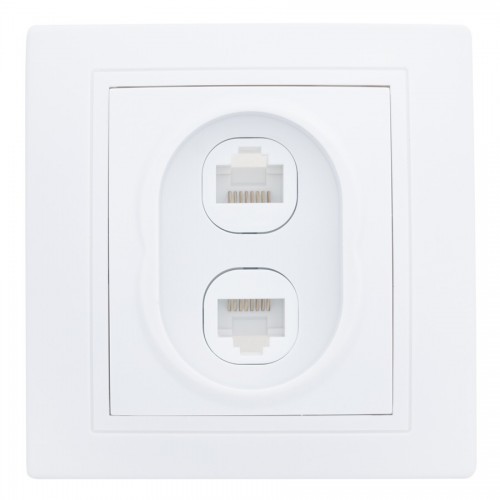 Розетка двойная компьютерная RJ45 скрытой установки IP20, белая "Дельта" General