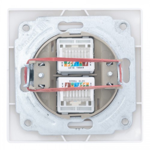 Розетка двойная компьютерная RJ45 скрытой установки IP20, белая "Дельта" General