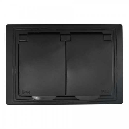 Розетка 2П+З двойная с защ. шт. и крышкой скрытой установки 16А 250В IP44, черная (керамика) "Дельта" General