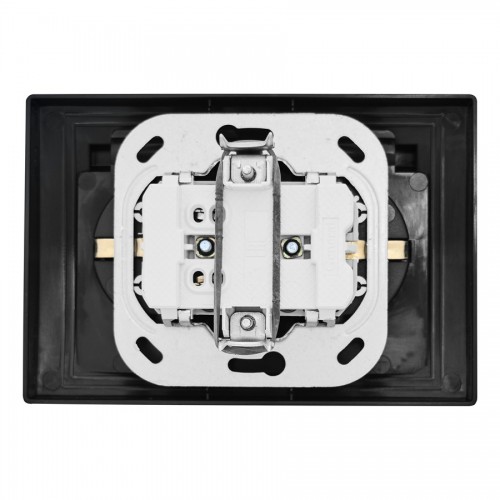 Розетка 2П+З двойная с защ. шт. и крышкой скрытой установки 16А 250В IP44, черная (керамика) "Дельта" General
