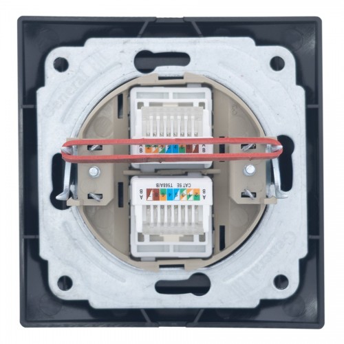 Розетка двойная компьютерная RJ45 скрытой установки IP20, черная "Дельта" General