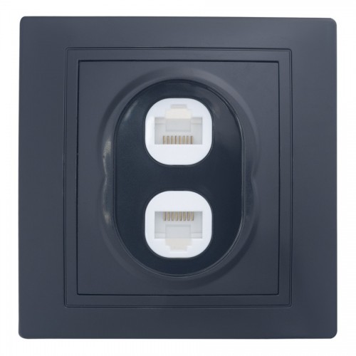 Розетка двойная компьютерная RJ45 скрытой установки IP20, черная "Дельта" General