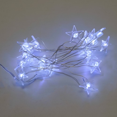 Гирлянда линейная Звездочки на проволоке, 20 LED 5000K, батарейки 2*АА, 2.3м, прозр. шнур, IP20, CL589