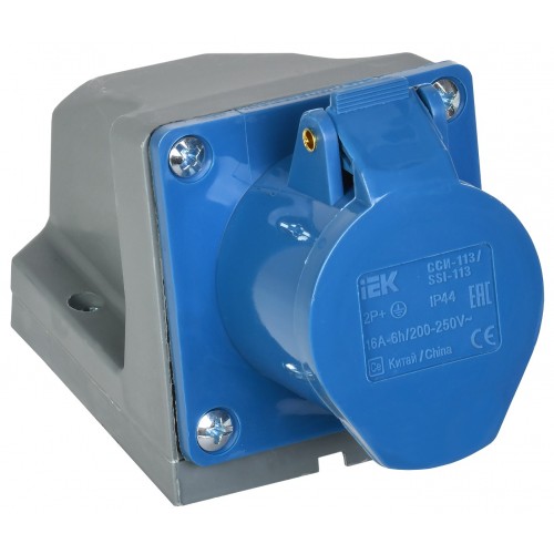 Розетка стационарная ССИ-113 16А-6ч/200-250В 2P+PE IP44 IEK