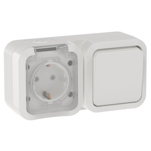 TORS Блок розетка + выключатель горизонтальный 16А IP55 TS342 белый IEK