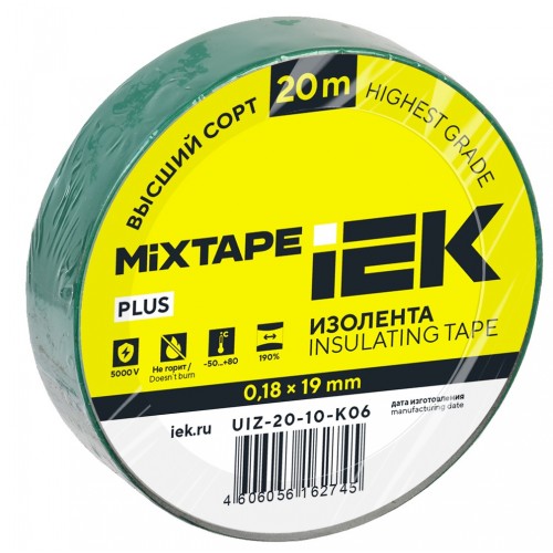 MIXTAPE 5 Изолента 0,18х19мм зеленая 20м IEK