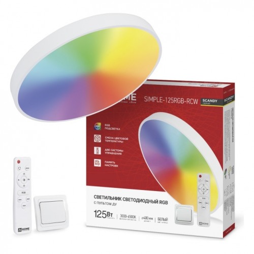Светильник светодиодный SCANDY SIMPLE-125RGB-RCW 125Вт 230В 3000-6500K 10000Лм 400x50мм пульт ДУ белый IN HOME
