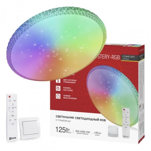 Светильник светодиодный COMFORT MYSTERY-RGB 125Вт 230В 3000-6500K 10000Лм 500x80мм с пультом ДУ IN HOME