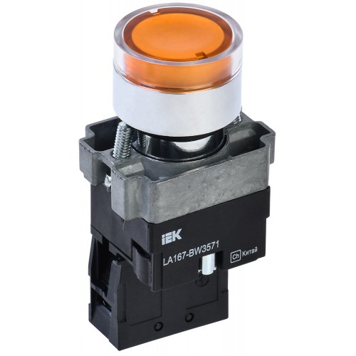 Кнопка управления LA167-BW3571 d=22мм RC 1NO с подсветкой желтая IEK
