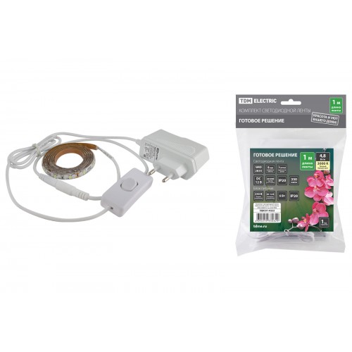 Комплект светодиодной ленты SMD2835-60 LED/м-12 В-4,8 Вт/м-IP20-3000 К (1 м), 6 Вт TDM