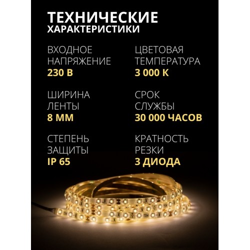 Комплект светодиодной ленты SMD2835-60 LED/м-12 В-4,8 Вт/м-IP65-3000 К (5 м), 24 Вт TDM