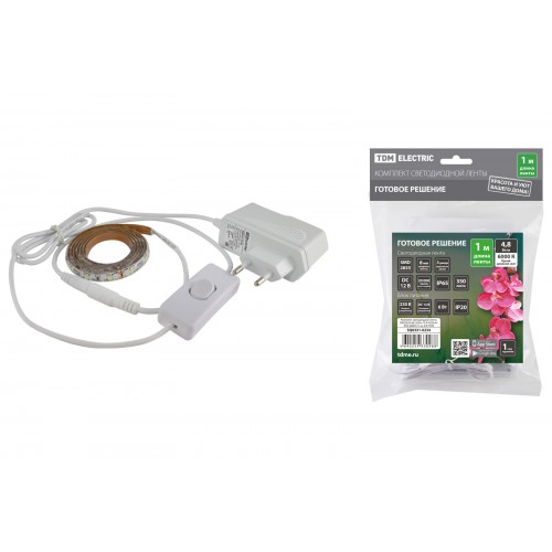 Комплект светодиодной ленты SMD2835-60 LED/м-12 В-4,8 Вт/м-IP65-6000 К (1 м), 6 Вт TDM