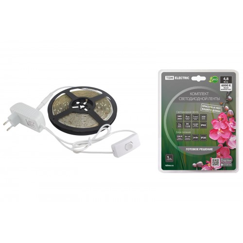 Комплект светодиодной ленты SMD2835-60 LED/м-12 В-4,8 Вт/м-IP65-6000 К (5 м), 24 Вт TDM